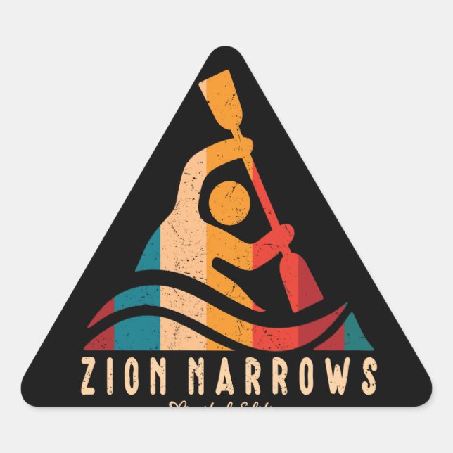 Retro Zion Narrows Kayaking Triangle Sticker (Front)