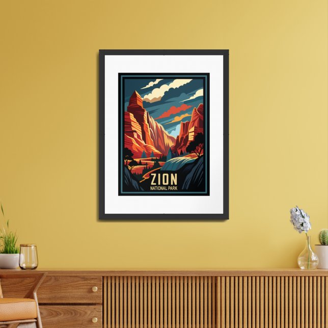 Retro Zion National Park  Framed Art (Living Room)