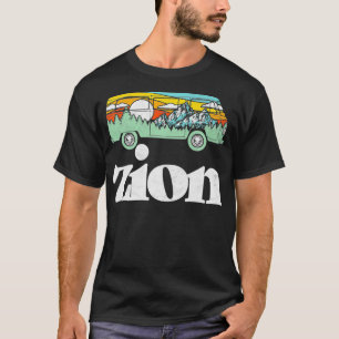 Retro Zion National Park Hippie Van Mountains Gra T-Shirt
