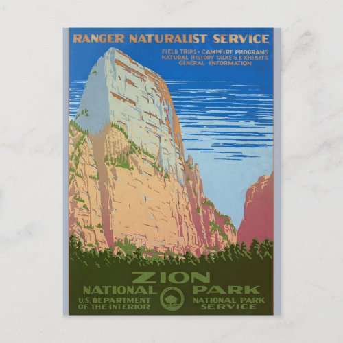 Retro Zion National Park Service Travel Poster Postcard