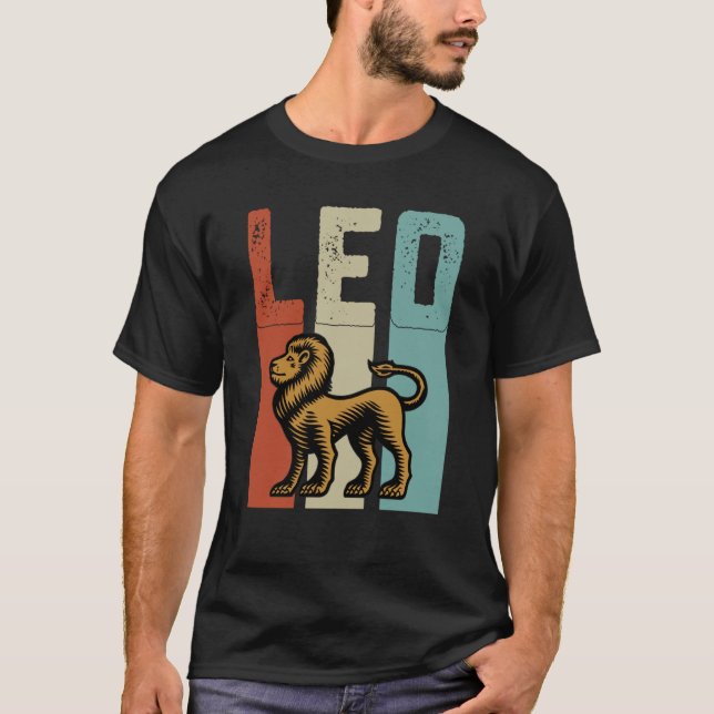 Retro Zodiac Leo Vintage Style Astrology T-Shirt (Front)