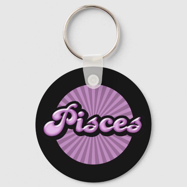 Retro Zodiac Pisces Keychain (Front)