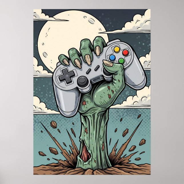 Retro Zombie Gamer Hand - Classic Controller Grip Poster (Front)