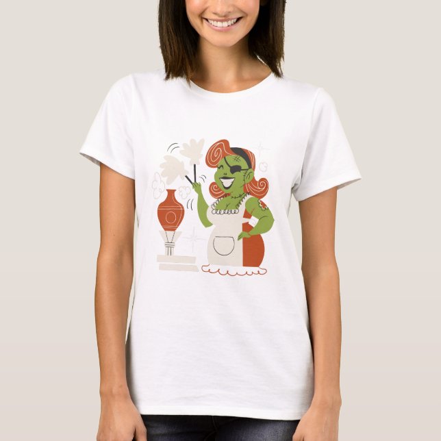 Retro Zombie Housewife Dusting T-Shirt (Front)