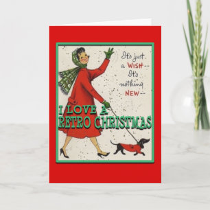 RetroChristmasLady&Dog-Greeting Card
