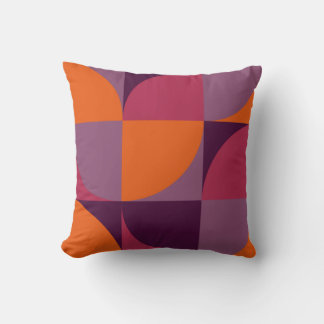 RetroMod Squares Orange Purple Mauve Raspberry Red Throw Pillow