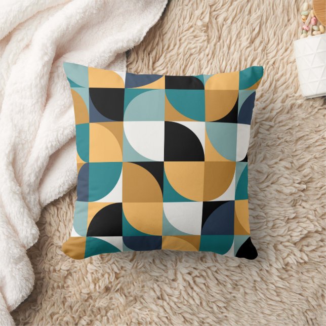 RetroMod Squares Pillow Mustard Teal Aqua Blue (Blanket)