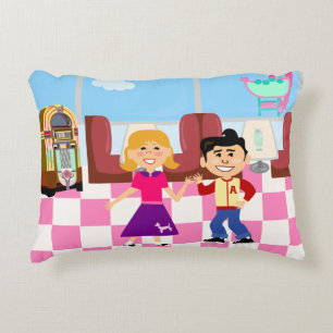 Retroville Diner Dance Kids Vintage Cartoon Art Accent Pillow