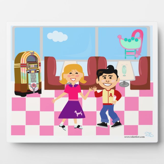 Retroville Diner Dance Kids Vintage Cartoon Art Plaque (Front)