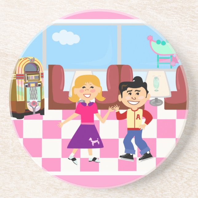 Retroville Sock Hop Diner Sandstone Coaster (Front)
