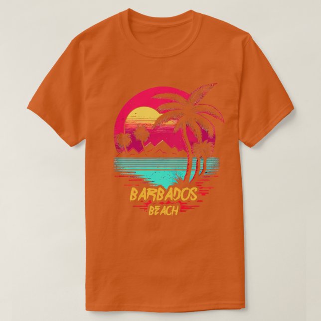 Retrowave Beach Barbados Beach T-Shirt (Design Front)