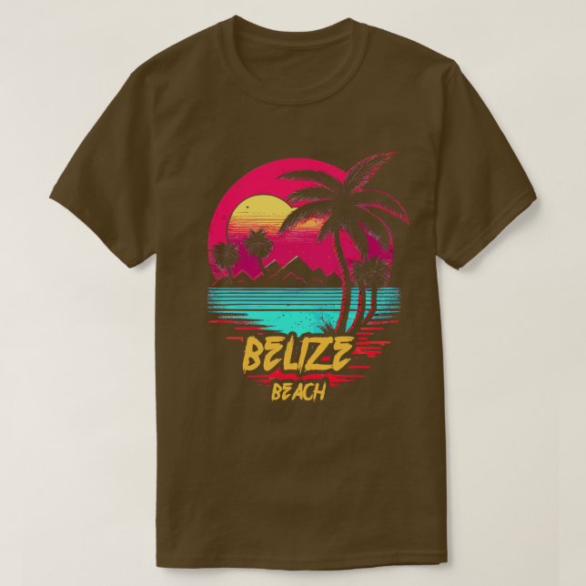 Retrowave Beach Belize Beach T-Shirt (Design Front)