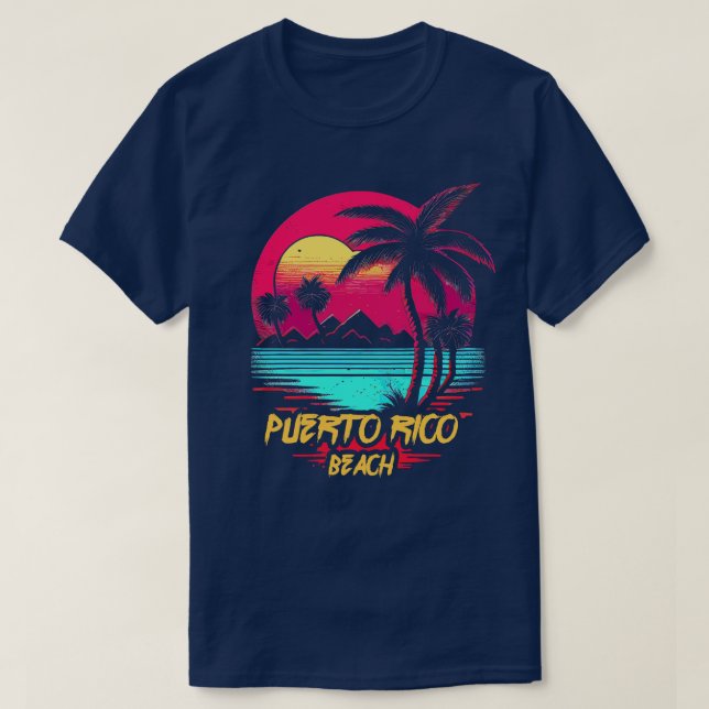 Retrowave Beach Puerto Rico Beach T-Shirt (Design Front)