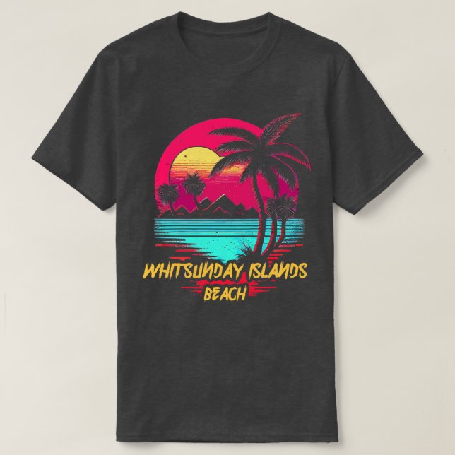 Retrowave Beach Whitsunday Islands Beach T-Shirt (Design Front)