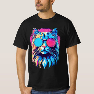 Retrowave Cool Cat: Embrace the Neon Vibes T-Shirt