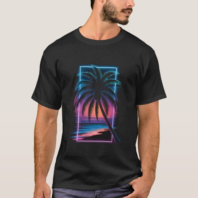 Retrowave Palm Tree Retro 1980s Synthwave Florida  T-Shirt (Front)