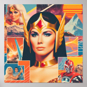Retrowave Sci-Fi Warrior Woman Poster