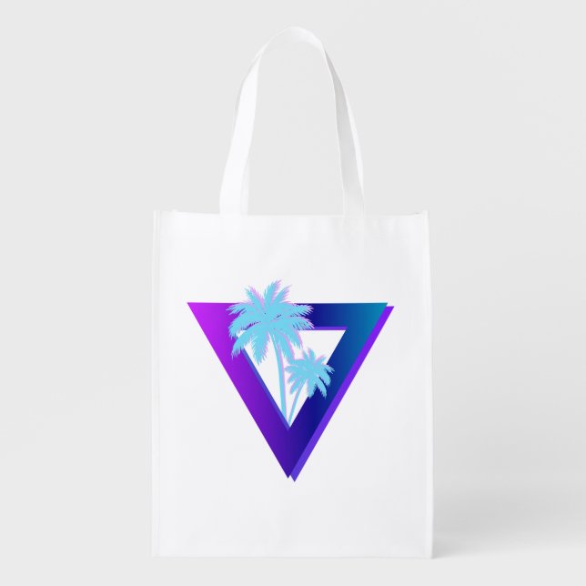 RETROWAVE SYNTHWAVE PALM TREES GROCERY BAG (Front)