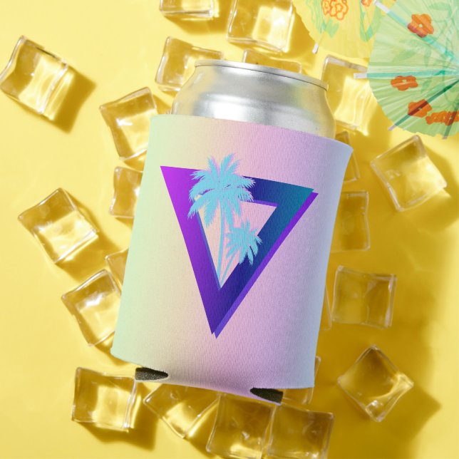 RETROWAVE SYNTHWAVE PALM TREES TRIANGLE CAN COOLER (In Situ Summer)