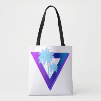RETROWAVE SYNTHWAVE PALM TREES TRIANGLE TOTE BAG