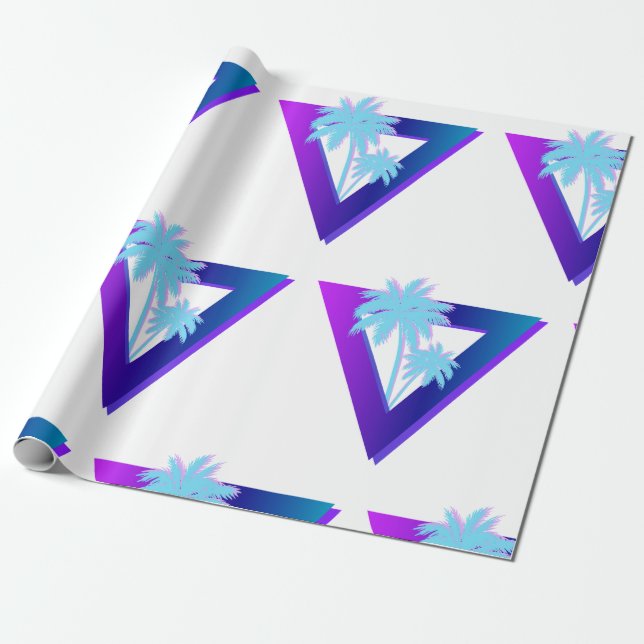 RETROWAVE SYNTHWAVE PALM TREES WRAPPING PAPER (Unrolled)
