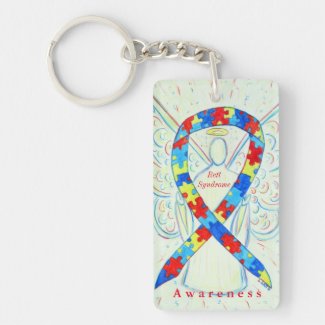 Rett Syndrome Angel Awareness Ribbon Keychain