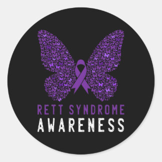 Rett Syndrome Awareness Butterfly Purple Ribbon Su Classic Round Sticker