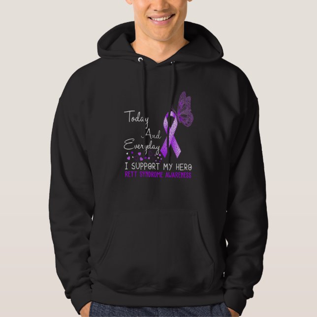 Rett Syndrome Awareness I Support My Hero Butterfl Hoodie (Front)