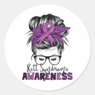 Rett Syndrome Awareness Messy Bun Hair Women Classic Round Sticker