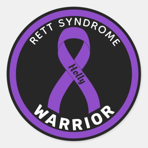 Rett Syndrome Warrior Ribbon Black Classic Round Sticker