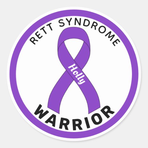 Rett Syndrome Warrior Ribbon White Classic Round Sticker