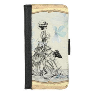 retty Vintage Lady And Blue Flowers iPhone 8/7 Wallet Case