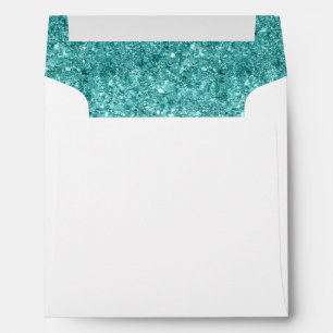 Return Address, Aqua Blue Glam Glitter Square Envelope