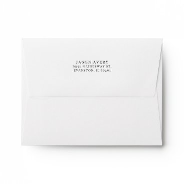 Return Address Back Flap Simple Black Text White Envelope