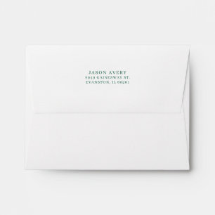 Return Address Back Flap Simple Green Text White Envelope