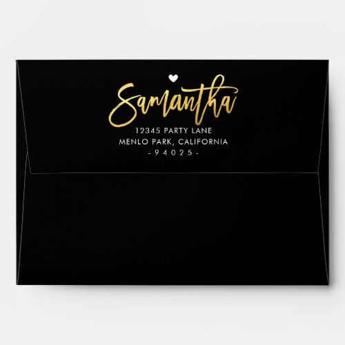 RETURN ADDRESS black faux shiny gold geometric Envelope