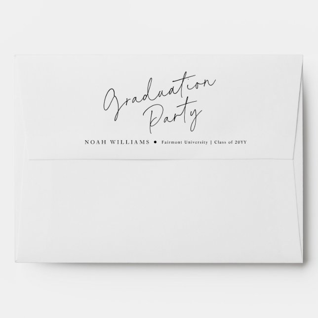 Return Address Black Script Graduation Party Envelope (Back (Top Flap))