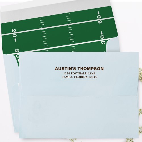 Return Address Blue Green Football Field Envelope