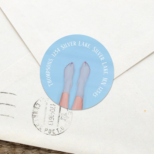 Return Address Blue Water Beach Custom Classic Round Sticker (Cute return address label blue water tropical custom sticker)