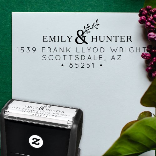 Return Address Botanical Mr and Mrs Simple Wedding Self_inking Stamp