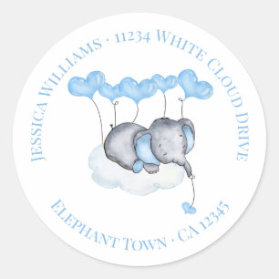 Return Address - Boy Baby Elephant on White Cloud Classic Round Sticker