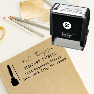Return Address Business Notary Feather Script Self-inking Stamp