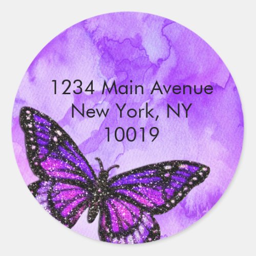 Return Address Butterfly Purple and Pink Painted Classic Round Sticker