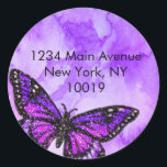 Return Address Butterfly Purple and Pink Painted Classic Round Sticker<br><div class="desc">Bar Mitzvah and Bat Mitzvah invitation sets designed by Umua. Printed and shipped by Zazzle or its partners.</div>