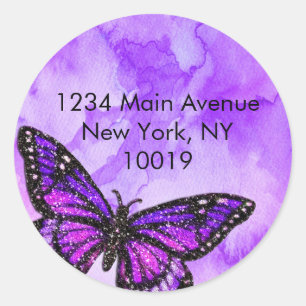 Return Address Butterfly Purple and Pink Painted Classic Round Sticker