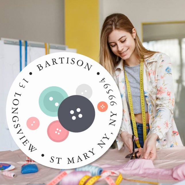 return address buttons sewing Handmade company Classic Round Sticker (Creator Uploaded)