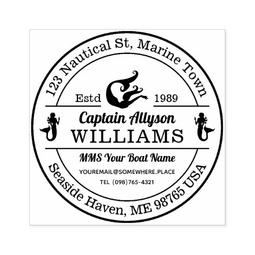 Return Address Captain Mermaid Nautical Marine Sea Rubber Stamp