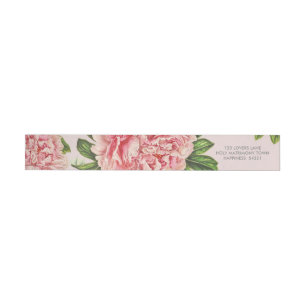 RETURN ADDRESS chic pink floral peony flower Wrap Around Label