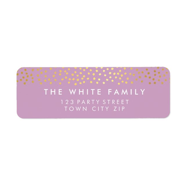 RETURN ADDRESS chic rustic gold confetti purple Label (Front)