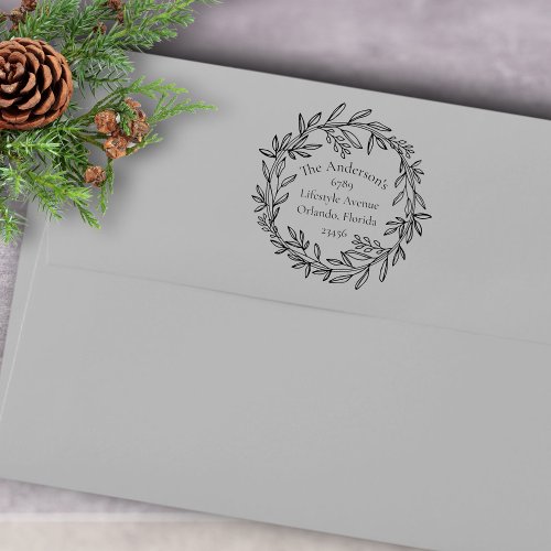 Return Address Christmas Botanical  Rubber Stamp